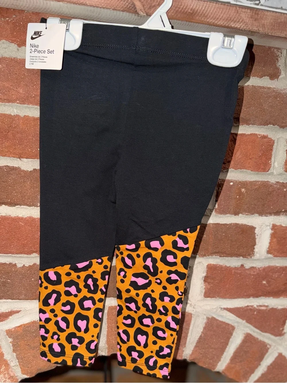 Nike Black Leggings with Orange & Pink Leopard Panels